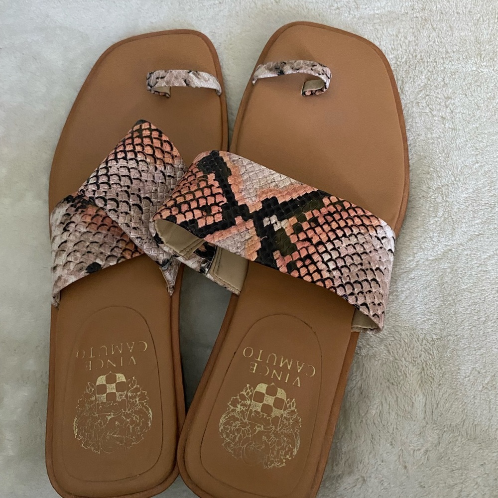 Vince Camuto Snakeskin Slide Sandals - Pink and Tan